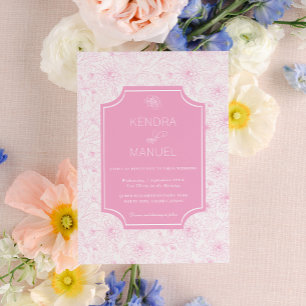 Elegante Florale Rosa Französische Toile Hochzeit Einladung