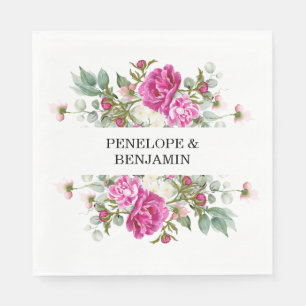 Elegante florale rosa Pfingstrose Monogramm Hochze Serviette