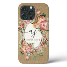 Elegante florale Rose Gold Damask Monogram Script