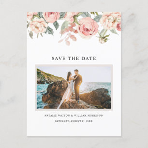 Elegante florale Rose Rosa Save the Date Postkarte