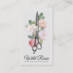 Elegante Florale Rosen Friseur Hellgrau Visitenkarte