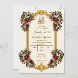 Elegante florale Rosen & Gold islamische Hochzeit Einladung