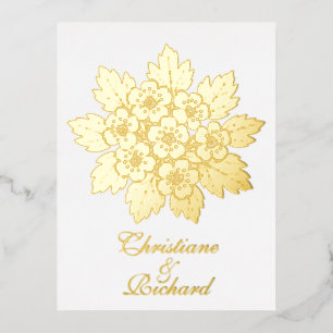Elegante florale Rosetten-Hochzeitseinladung Folie Einladungspostkarte
