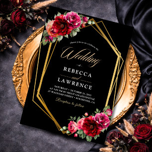 Elegante florale rote schwarze stimmungsvolle roma einladung