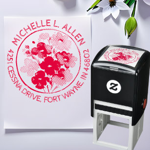 Elegante Florale Rücksendeadresse in Rot Permastempel