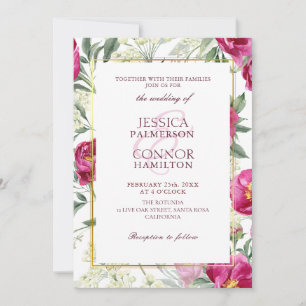 Elegante florale rustikale Burgundy Pink Wedding Einladung