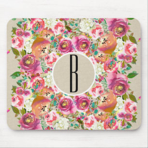 Elegante Florale Rustikale Kraft-Monogramm-Shabby- Mousepad