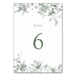Elegante florale Sage Green Wedding Tischnummer