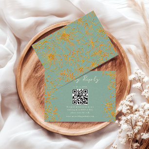Elegante Florale Sage Grün Gold QR Code Hochzeit RSVP Karte