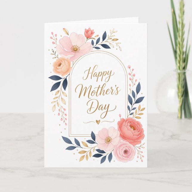 Elegante Florale Sanfte Rosa Frohen Muttertag Karte (Vorderseite)