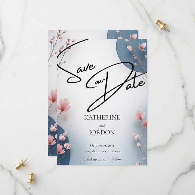 Elegante Florale Save-the-Date-Hochzeitskarte  Save The Date (Vorderseite/Rückseite Beispiel)