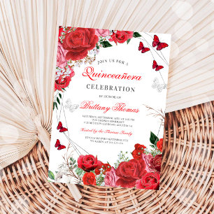 Elegante Florale Schmetterlings-Quinceañera-Einlad Einladung