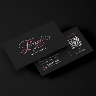 Elegante Florale Schrift Schwarz Rosa Florist Visitenkarte