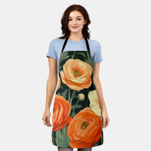 Elegante florale Schürze (orange, pfirsichfarben, 