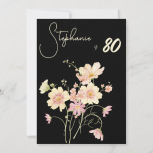 Elegante Florale Schwarz 80. Geburtstag Rose Gold Einladung