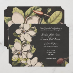 Elegante Florale Schwarz-Kupfer-Magnolie-Hochzeit Einladung