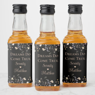 Elegante florale schwarze Boho-Hochzeitsfeier Alkoholflaschenetikett