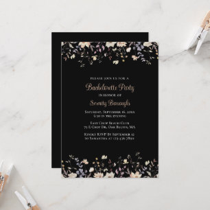 Elegante Florale Schwarze Boho-Junggesellinnen-Abs Einladung
