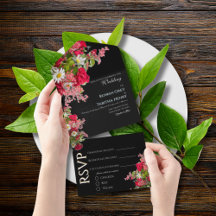 Elegante Florale Schwarze & Farbige Hochzeitseinla
