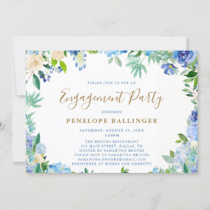 Elegante florale Script Dusty Blue Engagement Part Einladung