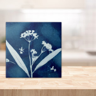 Elegante Florale Seidenpflanze Cyanotypie Fliese