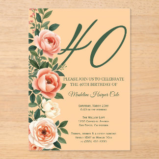 Elegante Florale Seitenrand-Geburtstagseinladung Acryleinladungen