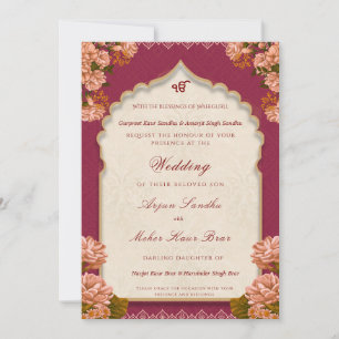 Elegante florale Sikh-Hochzeit Punjabi-Hochzeit Einladung