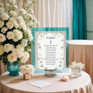 Elegante florale Sitzplakatkarten mit Gästennamen Dankeskarte