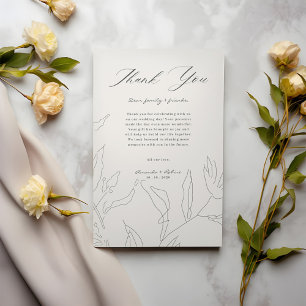 Elegante Florale Skizze Hochzeit Dankeskarte