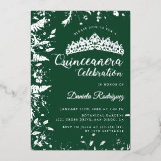 Elegante florale smaragdgrüne botanische Quinceane Folieneinladung