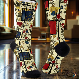 Elegante florale Socken mit geometrischen Retro-Ak