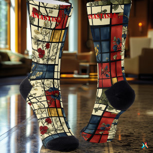 Elegante florale Socken mit Retro Grid Design