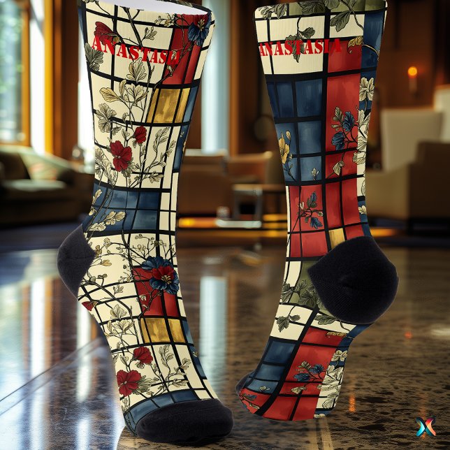 Elegante florale Socken mit Retro Grid Design (Von Creator hochgeladen)