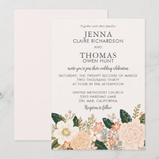 Elegante Florale Soft-Pastell-Hochzeit Einladung