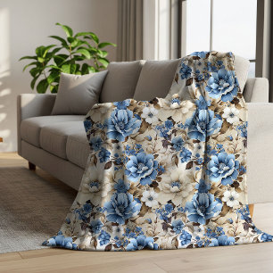 Elegante Florale Soft-Wurfdecke aus Elfenbeinfarbe Sherpadecke