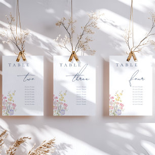 Elegante Florale Staubblaue Schrift Hochzeit Tischnummer
