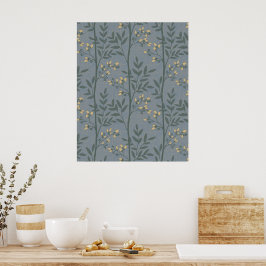 Elegante florale Streifenblaue botanische Kunst Poster
