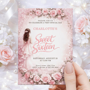 Elegante Florale Sweet Sixteen Geburtstagskarte Einladung