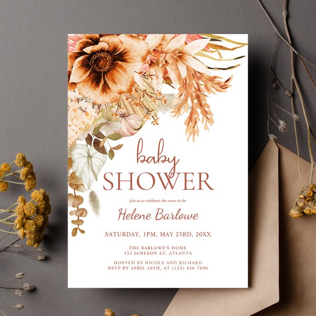 Elegante florale Terracotta Fall Baby Dusche Einladung (Elegant Floral Terracotta Fall Baby Shower Invitation)
