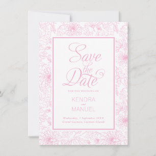 Elegante Florale Toile Rosa Hochzeit Save The Date