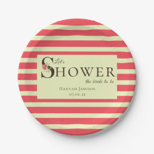 Elegante Florale Typografie Korallen Grün Dusche Pappteller