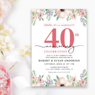 Elegante Florale Überraschung 40. Hochzeitstag Einladung