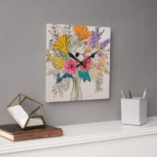 Elegante, florale Uhrentwürfe für Charme Quadratische Wanduhr