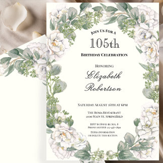 Elegante Florale Umrandung Damen 105. Geburtstag  Einladung