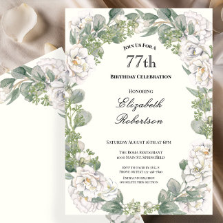 Elegante Florale Umrandung Damen 77. Geburtstag Cu Einladung