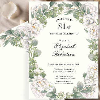 Elegante Florale Umrandung Damen 81. Geburtstag Einladung