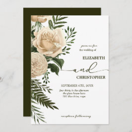Elegante florale Vegetation und Cream Bouquets Wed Einladung