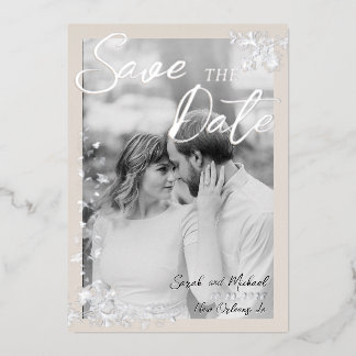 Elegante florale viktorianische Save-the-Date-Einl Folieneinladung