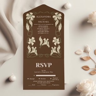 Elegante florale Vintage-Art Nouveau-Hochzeit All In One Einladung