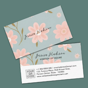 Elegante florale Visitenkarte mit QR Code DP7
